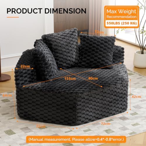 VINGLI Hexagon Boneless Chair, Modern Modular Chaise Lounge Sofa Bed, Corner - Image 2