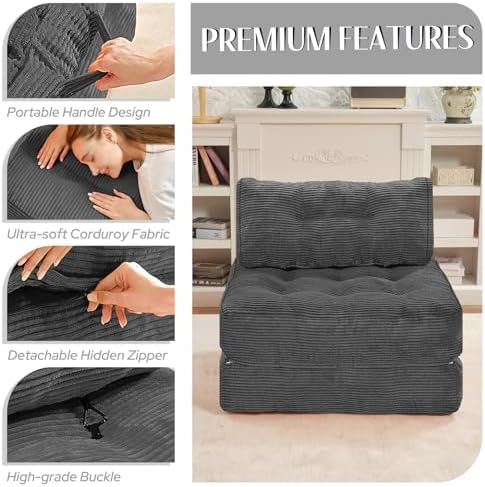 HABUTWAY Folding Sofa Bed, Convertible Sleeper Chair Bed w/2-Pillow & Handle - Image 6