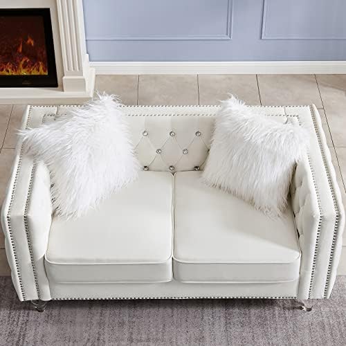 mikibama Velvet Loveseat with Buttons and Square Arms 59 Inch Tufted Sofa with - Image 4