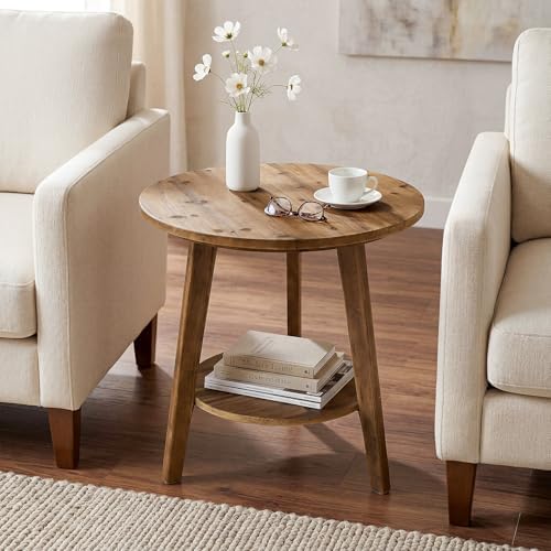 Tribesigns Solid Wood Round Side Table, 2-Tier Farmhouse End Table - Image 3