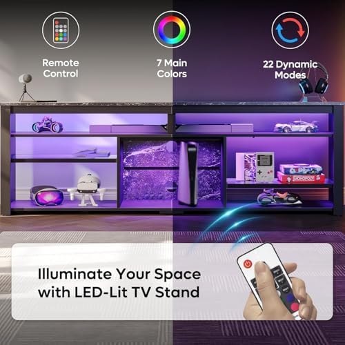 Bestier Tall TV Cabinet with LED & Storage - Image 4