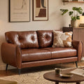 61'' Brown Faux Leather Loveseat, Small Tufted Couch by TYBOATLE