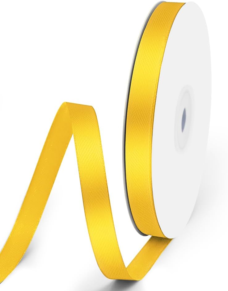 3/8" x 50 Yards Satin Ribbon - Yellow Silk Ribbon with Spool - Ideal for Gift Wrapping, Floral Bouquets, Crafts, Wedding Party Decorations, Christmas and Sewing Projects