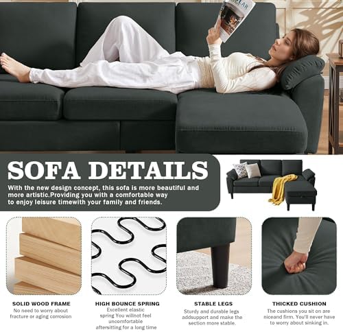 80" Convertible Sectional Sofa, Modern Linen Small L Shaped Couch - Image 3
