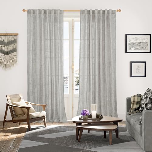 Dark Grey Linen Semi Sheer Curtains 52X95 Inch - Image 2