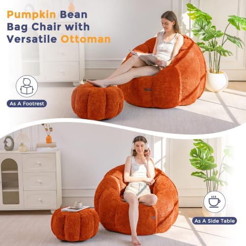 MAXYOYO Bean Bag Chair with Ottoman, Giant Pumpkin Lounge Chair - Image 5