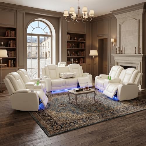 3-Piece Power Recliner Sofa Sets, Leather Reclining Couch Set by SaxumTegmen
