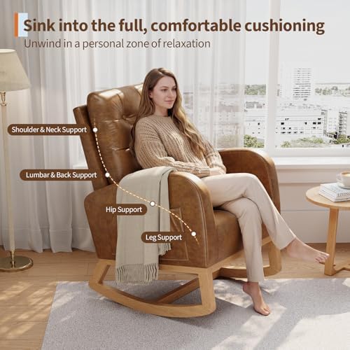 GarveeHome Nursery Rocking Chair, Breathable PU Leather Upholstery, Sturdy - Image 3