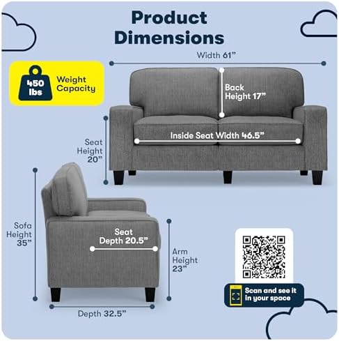 Serta Palisades 61" Track Arm Sofa, Easy Care Polyester, Soft Pillow Back - Image 2