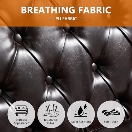 LEVNARY Chesterfield Loveseat Leather, Upholstered Sofa - Image 4