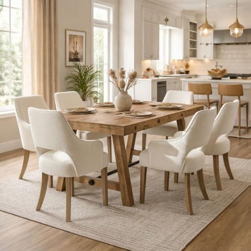 Linen Upholstered Dining Chairs Set of 4 - Image 6