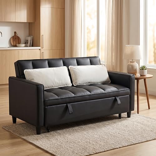 Leather Sleeper Sofa Bed with Adjustable Backrest & Pillows - Image 7