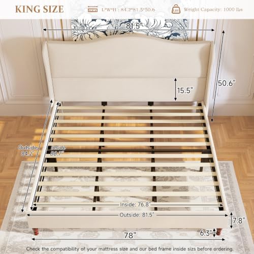koorlian King Size Bed Frame Upholstered Platform Bed - Image 2