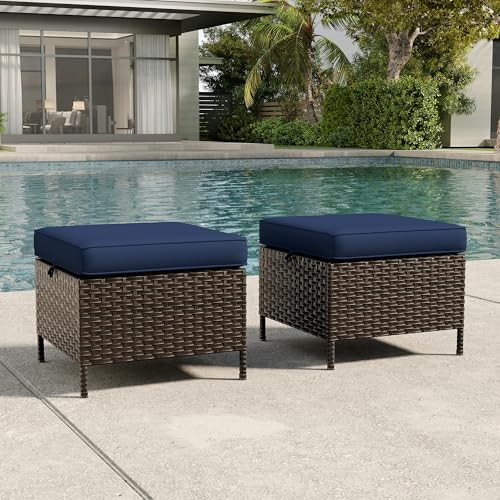 2 Pieces Patio All-Weather Wicker Ottomans by Meetleisure-LeisureLiving