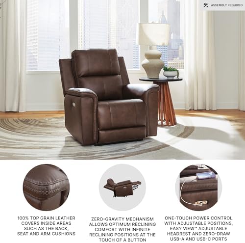 Signature Design by Ashley 1-Piece Leather Power Recliner, Zero Gravity - Image 4