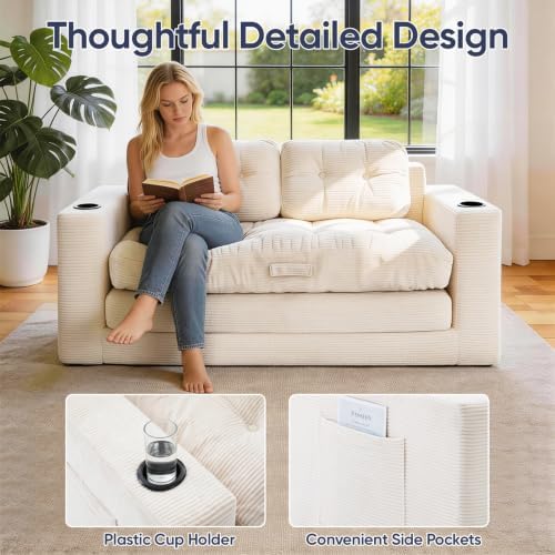 63'' Loveseat Sleeper Sofa Bed, Boneless Convertible Corduroy Pull Out Couch - Image 4