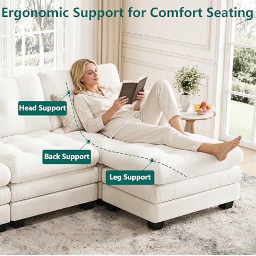 116.5" Modular Sectional Cloud Couch, U Shaped Tufted Sofa - Image 6