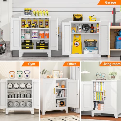 Small Storage Cabinet, 2-Door Short Locker Cabinets Adjustable Shelf - Image 4