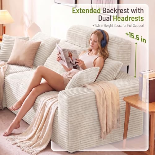 96" Boneless Couch, High Back Support L Shaped Oversized Living Room Sofa - Image 3