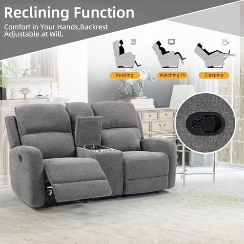 EBELLO Manual Living Room Furniture Reclining Couch Set, Soft Fabric Loveseat - Image 5