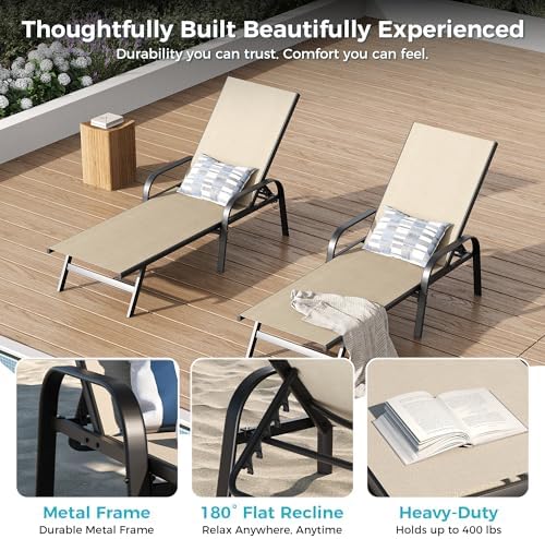 Garvee Outdoor Lounge Chair, Adjustable Patio Reclining Chaise - Image 5