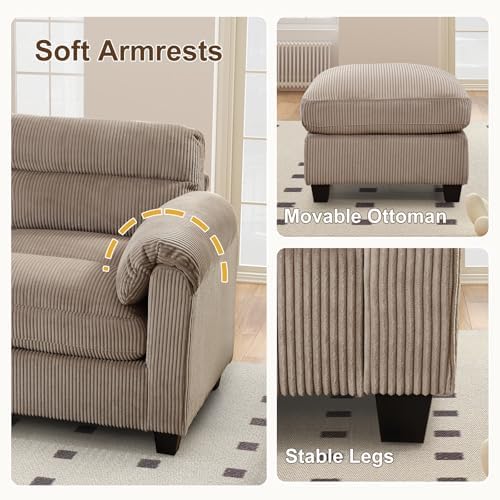 HAOMARKETS 90" Wide Modular Sectional Corner Sofa Couch, Oversized Corduroy L - Image 3