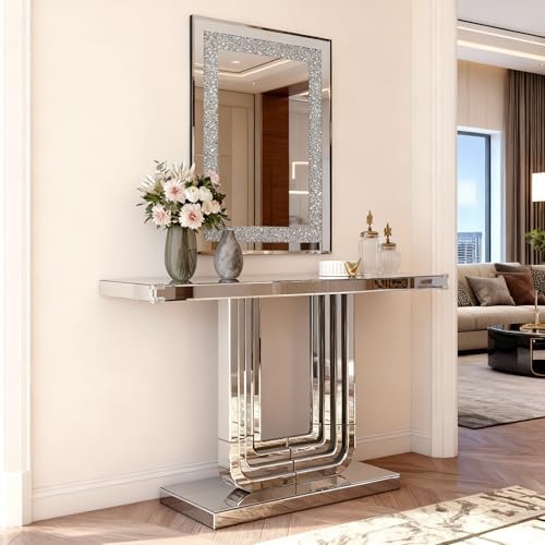 U-Shaped Silver Mirrored Console Table and Wall Mirror Set, 2 Piece Silver - Image 4