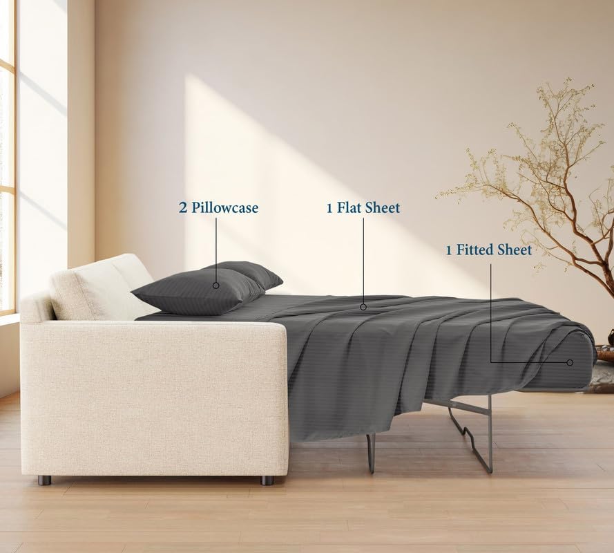 800 Series 100% Egyptian Cotton Sleeper Sofa Bed Sheet Set Stripe King Size - Image 3