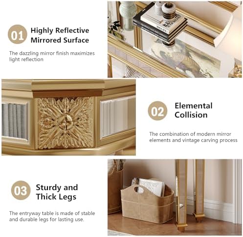 Gold Mirrored Console Table, Modern Luxury Mirror Furniture - Image 3