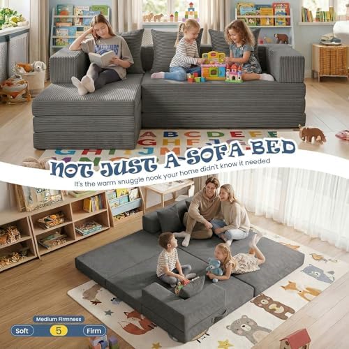 Modular Kids Play Couch, Convertible Toddler Sectional Sofa, Soft Cloud - Image 7