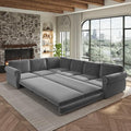 118" Chenille L-Shaped Pull-Out Sectional Vintage Sleeper Sofa, Light Grey by Unknown