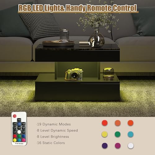 HedoAjim Small Black Led Coffee Table - Image 3
