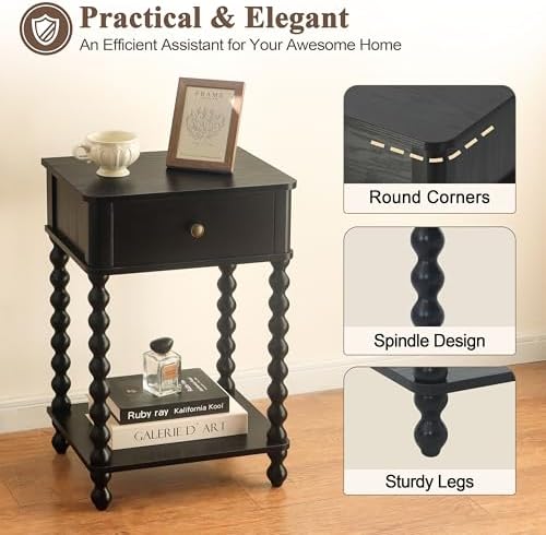 AWASEN Black Nightstand, Bedroom Side Table - Image 5