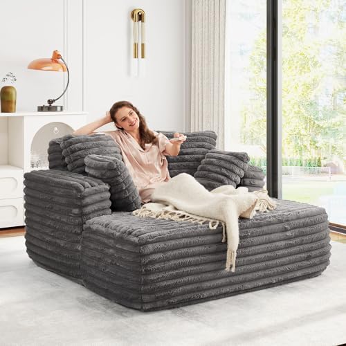 JEEOHEY 56" Oversized Chaise Lounge Chair Indoor, Plush Faux Fur Sleeper Sofa - Image 5