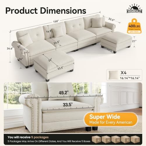 SUNSHINE VALLEY 150" Oversized Modular Sectional Couch U Shaped Living Room - Image 2
