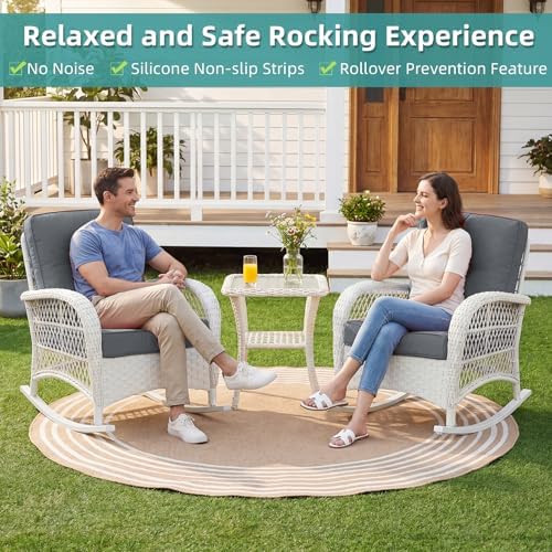 MEETWARM Outdoor Wicker Rocking Chairs Set of 2, Rattan Patio Rocker Chairs - Image 2