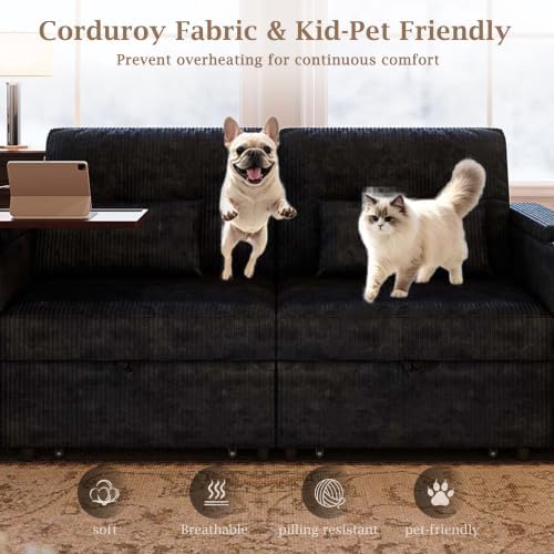 73'' Sleeper Sofa Bed Queen, Corduroy Pull Out Couch - Image 6