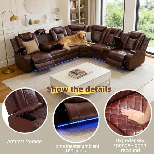 Breathing Leather Reclining Sofa Set, Power Recliner Sectional Couch - Image 4