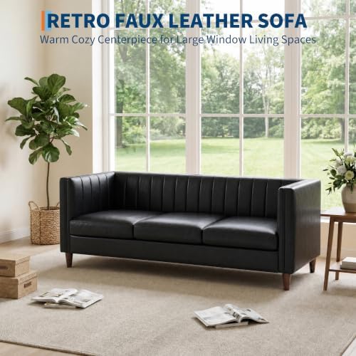 Garvee 81'' Black Faux Leather Couch - Image 4