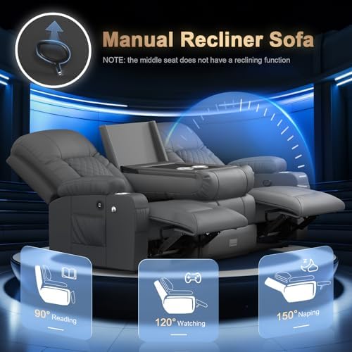 Loveseat Recliner Sofa with Flip Backrest Design, 3 Seat Reclining Couch with - Image 5