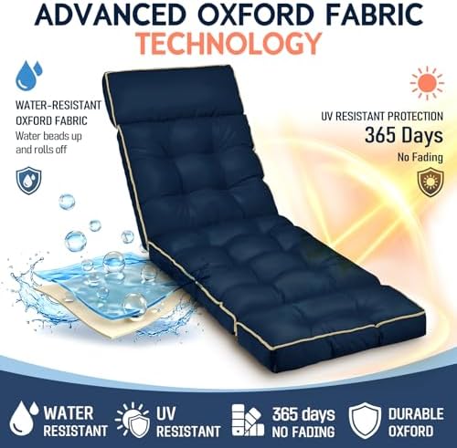MAGIC ELEPHANT Chaise Lounge Cushion Outdoor, Memory Foam Replacement Patio - Image 4