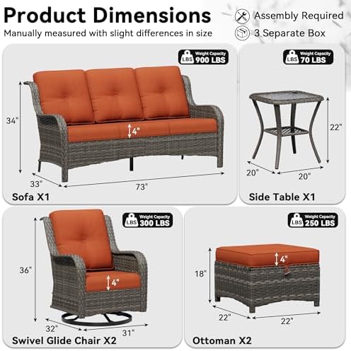 6 Piece Outdoor Wicker Patio Furniture Set, Outdoor Swivel Rocker Patio Chairs - Image 2