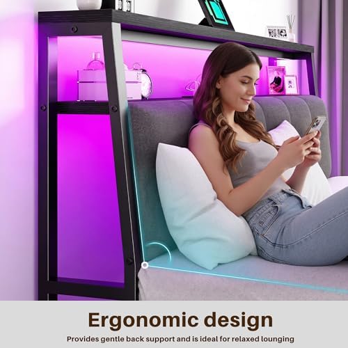 Homkdom Full Bed Frame, Upholstered Storage Headboard, Charging Station - Image 6