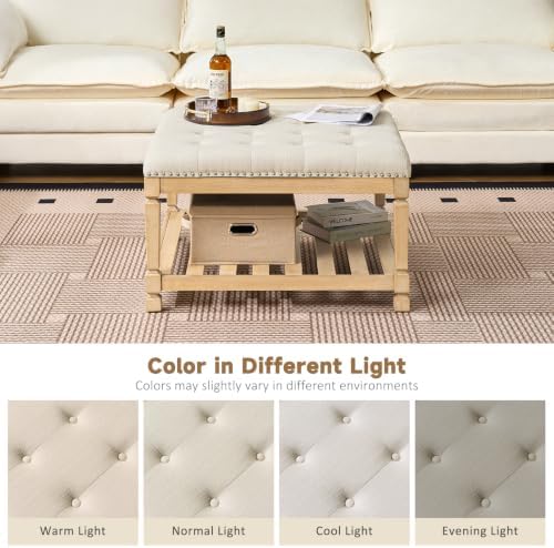 Befurtori Ottoman with Storage Bench, Linen Ottoman Coffee Table - Image 6