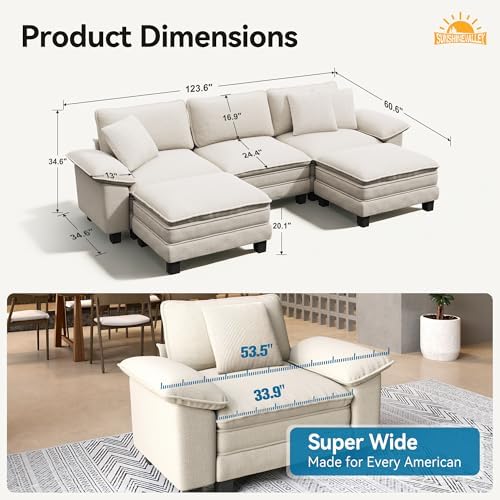 SUNSHINE VALLEY 123.6" U Shaped Modular Cloud Couch Sectional Sofa Ottoman - Image 2