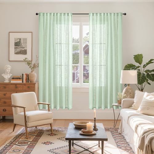 YoungsTex Light Green Linen Curtains 72 Inch Length - Image 2