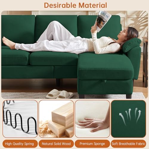 Convertible Sectional Sofa, Linen Upholstered 3 Seat Sofa - Image 4