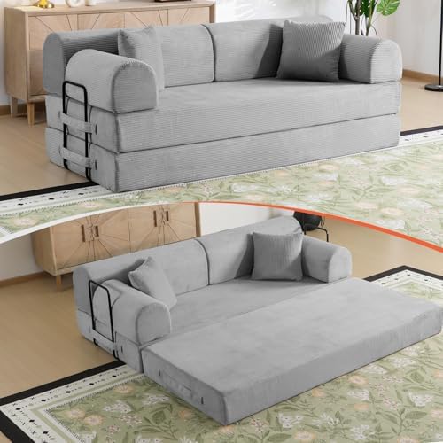79" Memory Foam Sofa Bed, High Backrest Convertible Futon Boneless Couch by KSTNLUXQ