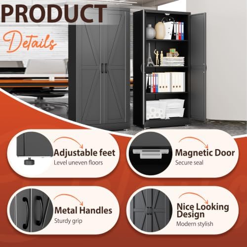 PAOFIN 63" Black Metal Storage Pantry Cabinet - Image 3