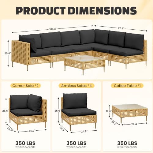 LHBcraft 7-Piece Patio Furniture Set, Handmade Rattan Outdoor Furniture Set - Image 2